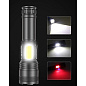 Фонарь PLD-P815  WHITE LASER LED PM10-TG+COB(white+red), 1х18650, power bank, индикация заряда, ЗУ Type-C, zoom, Box