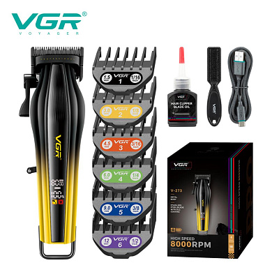 аккумуляторная машинка для стрижки (clipper) vgr v-273 gold, 6 насадок, 8000 rpm, 3000 mah, led display, оптом, купить