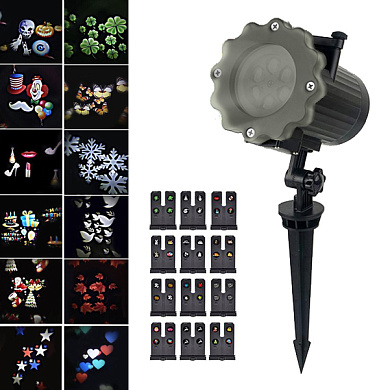 светодиодный лазерный проектор 668 для улицы, +12 вкладышей с картинками, waterproof, оптом, купить
