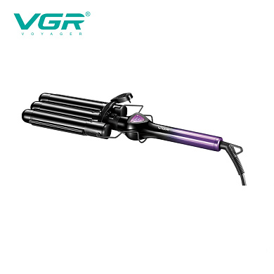 плойка тройная vgr v-590 purple, 140-200°c, керамическое покрытие, led display, 130w, оптом, купить