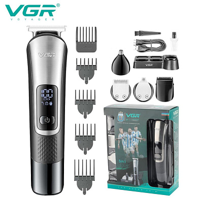 набор для стрижки vgr 5 в 1 v-111, 9 насадок, led display, оптом, купить