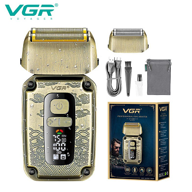 электробритва vgr v-337 шейвер, двойное лезвие, 2 насадки, триммер, led display, оптом, купить