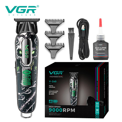 триммер vgr v-260 green, 3 насадки, 2000mah, 9000 rpm, led display, оптом, купить