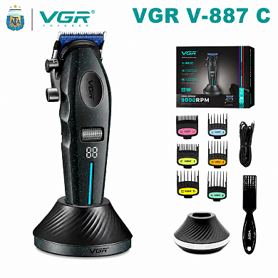 аккумуляторная машинка для стрижки (clipper) vgr v-887c black, 6 насадок, 9000rpm, оптом, купить