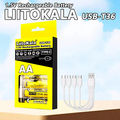 аккумулятор usb-t36 (4xaa 2400mahh, 1.5v), liitokala, 4 в 1 type-c, оптом, купить
