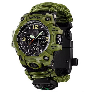 часы наручные 1155bag skmei paracord, army green, compass, термометр, свисток, кресало, оптом, купить