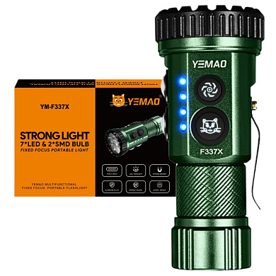 тактический фонарь yemao ym-f337x, 3500lm, аккумуляторы 18650 + 18350 (3200 + 1500 mah), боковые светодиоды (красный, синий, зеленый и ультрафиолетовый), оптом, купить