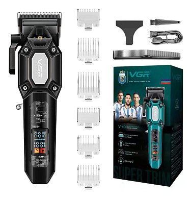 аккумуляторная машинка для стрижки (clipper) vgr v-600 black, 6 насадок, регулятор высоты, led display, 7000 rpm, оптом, купить