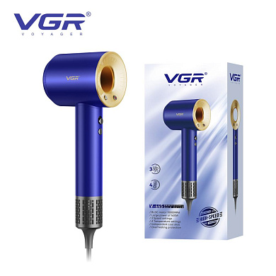 фен профессиональный vgr v-445 blue, 3 уровня обдува, 4 уровня температуры, 1600 вт, 110000 rpm, оптом, купить