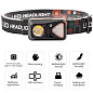 Фонарь налобный W-18-XPG+6SMD(white+red), Motion Sensor, 1x14500, ЗУ Type-C
