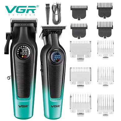 комплект vgr 2 в 1 v-196&996 green, аккумуляторная машинка для стрижки (clipper) и триммер, оптом, купить