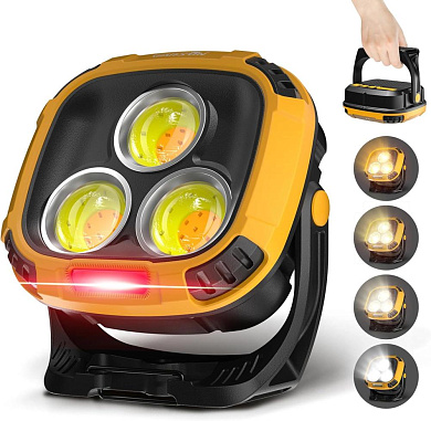 фонарь кемпинг w891-1-3cob(white+yellow)+5smd(red), power bank, 2x18650, зу type-c, магнит, крюк, оптом, купить