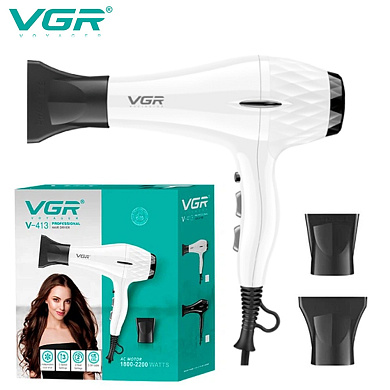 фен профессиональный vgr v-413 white, 2 скорости, 3 режима температуры, 1800-2200вт, оптом, купить