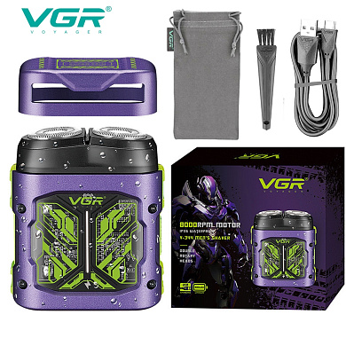электробритва vgr v-344 purple, роторная, 8000 rpm, ipx6, оптом, купить