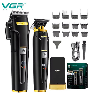 комплект vgr 2 в 1 v-694 s2 black аккумуляторная машинка для стрижки (clipper) и триммер, оптом, купить