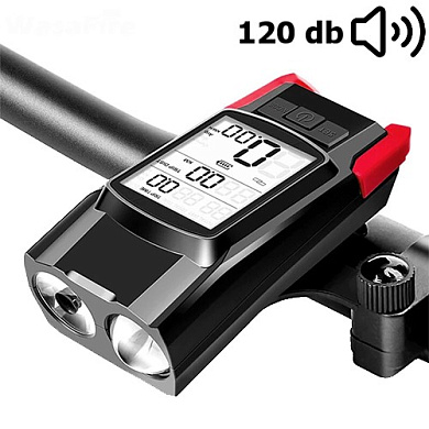 велофара с компьютером и сигналом bk-1920-2t6, выносная кнопка, waterproof, аккум., зу microusb, оптом, купить