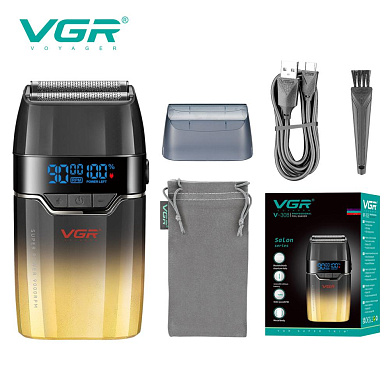 электробритва vgr v-308 gold шейвер, двойное лезвие, 9000 rpm, led display, оптом, купить