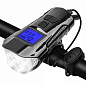 Велофара с компьютером и сигналом XA-585-T6+2LED, выносная кнопка, Waterproof, аккум., ЗУ microUSB