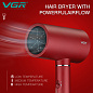 Фен профессиональный VGR V-431 RED, 2 уровня обдува, 2 уровня температуры, насадка-концентратор