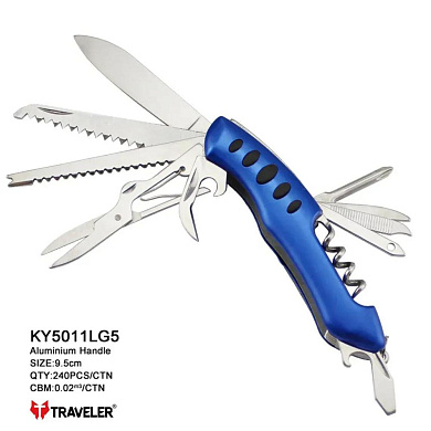 складной туристический нож traveler 12 в 1, 9.5см 5011-lg5 black/blue/red, оптом, купить