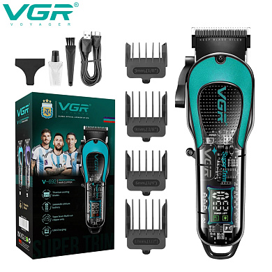 аккумуляторная машинка для стрижки (clipper) vgr v-692 green, 4 насадки, led display, оптом, купить