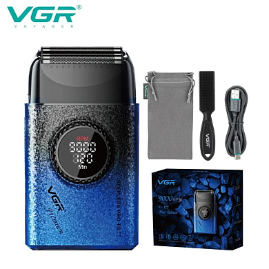 электробритва vgr v-377 blue шейвер, двойное лезвие, регулировка мощности 7000-9000 rpm, led display, оптом, купить