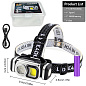 Фонарь налобный HX-T60-5SMD+COB(White+Red), Waterproof, 1x18650, ЗУ Type-C, магнит, Box