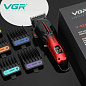 Акумуляторна машинка для стрижки (clipper) VGR V-026 RED, 6 насадок, 9000 RPM, LED display