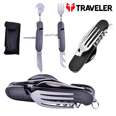 многофункциональный набор для кемпинга 6 в 1 из нержавеющей стали a-106 black/blue, оптом, купить