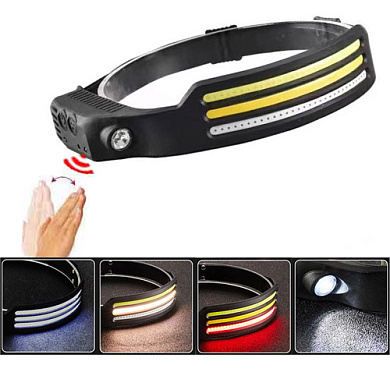 фонарь налобный bl-w689-lm+3cob (white+yellow+red), motion sensor, li-ion аккум., зу type-c, box, оптом, купить