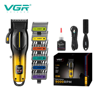 аккумуляторная машинка для стрижки (clipper) vgr v-026 gold, 6 насадок, 9000 rpm, led display, оптом, купить