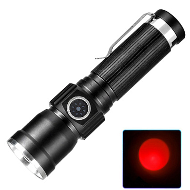 фонарь pld-1812-t6 (red), 1x18650, индикация заряда, зу type-c, zoom, box, оптом, купить