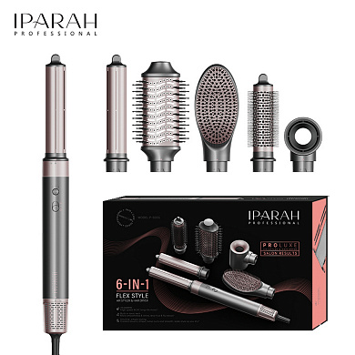 фен-стайлер iparah 6 в 1 p-500g grey, 6 насадок, 3 режима, 4 режима температуры, 110000 rpm, 1400w, оптом, купить