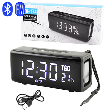 bluetooth-колонка tg174, speakerphone, радио, powerbank, часы, термометр, grey, оптом, купить