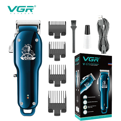 аккумуляторная машинка для стрижки (clipper) vgr v-679 blue, 4 насадки, оптом, купить