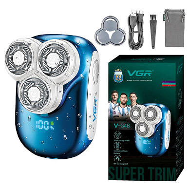 электробритва vgr v-346 blue, роторная, ipx5, led display, оптом, купить