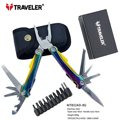 многофункциональный нож (мультитул) traveler mt-832ad-8g с комплектом бит 16,2см , оптом, купить