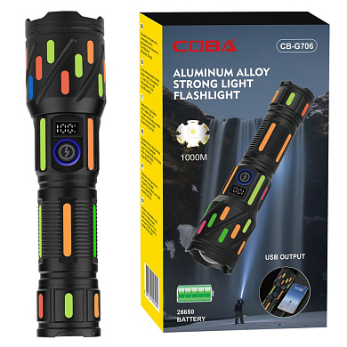 фонарь night vision fluorescence cb-g706-tg, 1x26650, power bank, зу type-c, zoom, box, оптом, купить
