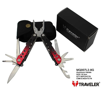 мультитул traveler mq007-l2-8g  red/blue  9 в 1 туристический, армейский, тактический, с чехлом  16,2см, оптом, купить