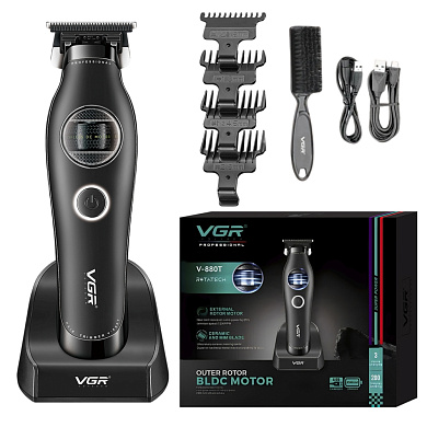 триммер vgr v-880t black, external rotor motor, mim blade, 4 насадки, док-станция, оптом, купить
