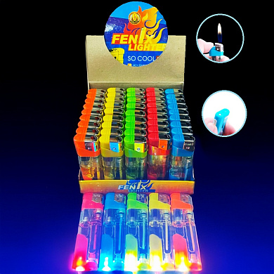 зажигалка пьезо с фонариком прозрачная разноцветная fenix lighter 288-47, оптом, купить