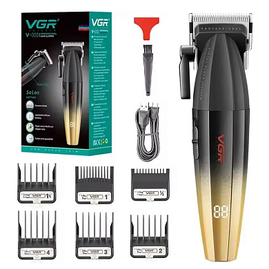 аккумуляторная машинка для стрижки (clipper) vgr v-003 gold, 6 насадок, turbo режим 9000 rpm, керамическое лезвие, led display, оптом, купить