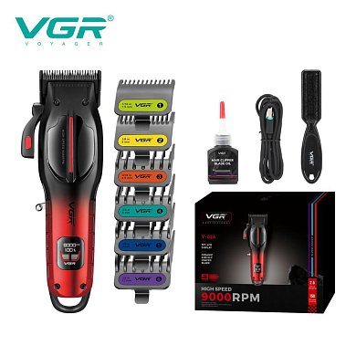 аккумуляторная машинка для стрижки (clipper) vgr v-026 red, 6 насадок, 9000 rpm, led display, оптом, купить