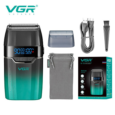 электробритва vgr v-308 green шейвер, двойное лезвие, 9000 rpm, led display, оптом, купить