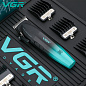 Аккумуляторная машинка для стрижки (clipper) VGR V-003 GREEN, 6 насадок, TURBO режим 9000 RPM, керамическое лезвие, LED display