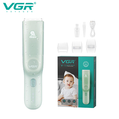 детская машинка для стрижки с функцией сбора волос vgr v-155 green, 3 безопасные насадки, бесшумная, ipx8, оптом, купить
