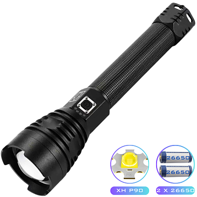 фонарь bl-601-p90, 2x26650/2x18650, зу type-c, индикация заряда, zoom, box, оптом, купить