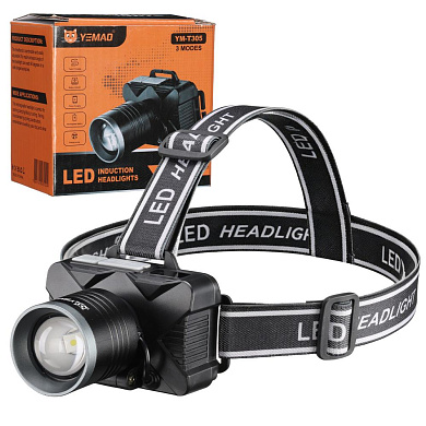 фонарь налобный yemao ym-t305 tg 30w, motion sensor , li-ion аккумулятор, зу type-c, zoom, оптом, купить