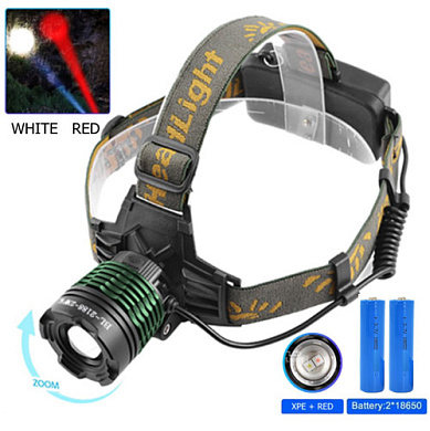 фонарь налобный police 2188-2xpe (white+red), 2х18650, signal light, zoom, зу microusb, box, оптом, купить