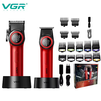 комплект vgr 2 в 1 v-001&v-977 red, аккумуляторная машинка для стрижки (clipper) и триммер, оптом, купить